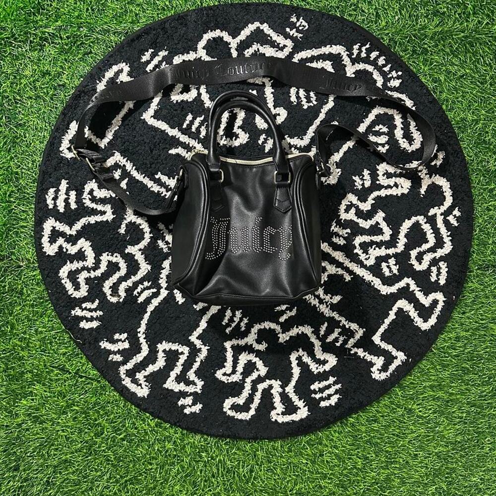 Black Leather Juicy Couture Y2K Rhinestone Studded Shoulder Bag